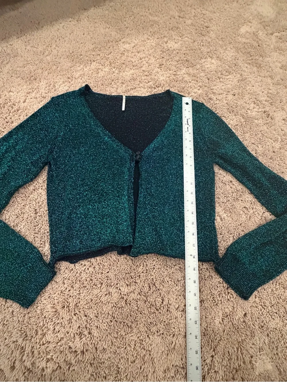 Large free people emmaline metallic cardigan sweater sparkly green